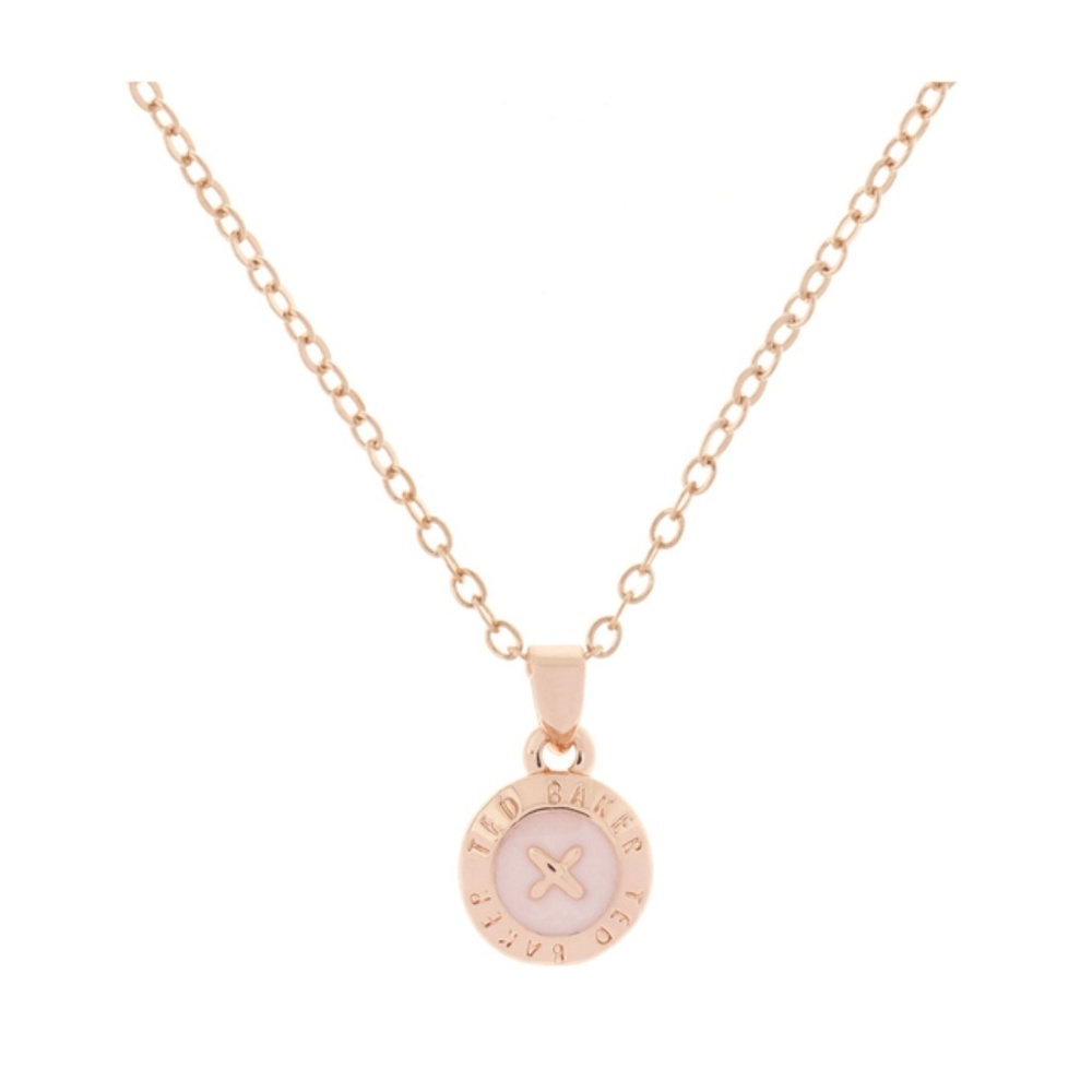 TED BAKER ELVINA PINK ENAMEL MINI BUTTON OSE GOLD NECKLACE